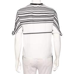 Pre Owned Emporio Armani White Cotton & Silk Striped Detail T-Shirt L