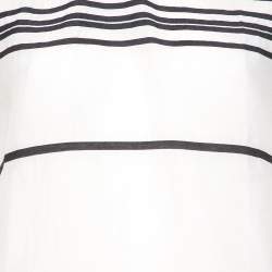 Pre Owned Emporio Armani White Cotton & Silk Striped Detail T-Shirt L