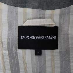 Pre Owned Emporio Armani Grey Linen Button Front Blazer & A- Line Skirt S