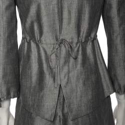 Pre Owned Emporio Armani Grey Linen Button Front Blazer & A- Line Skirt S