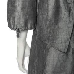 Pre Owned Emporio Armani Grey Linen Button Front Blazer & A- Line Skirt S