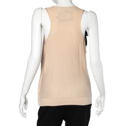 Pre Owned Emporio Armani Beige Knit Overlay & Bow Detail Tank Top L