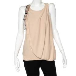 Pre Owned Emporio Armani Beige Knit Overlay & Bow Detail Tank Top L