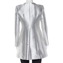 Pre Owned Emporio Armani Silver Silk Blend Zip Front Coat S