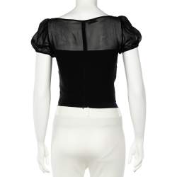 Pre Owned Emporio Armani Black Silk Smocked Sheer Top S