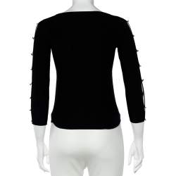 Pre Owned Emporio Armani Black Silk Knit Crystal Detail Long Sleeve Top M
