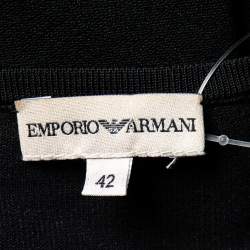 Pre Owned Emporio Armani Black Silk Knit Crystal Detail Long Sleeve Top M