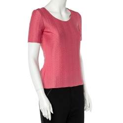 Pre Owned Emporio Armani Pink Zig Zag Textured Jersey Short Sleeve Top S