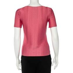 Pre Owned Emporio Armani Pink Zig Zag Textured Jersey Short Sleeve Top S
