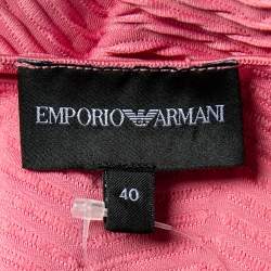 Pre Owned Emporio Armani Pink Zig Zag Textured Jersey Short Sleeve Top S