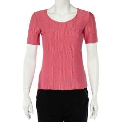 Pre Owned Emporio Armani Pink Zig Zag Textured Jersey Short Sleeve Top S