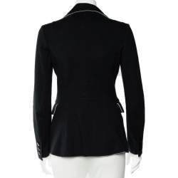 Pre Owned Emporio Armani Black Cotton Knit Button Front Jacket M