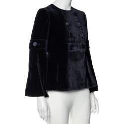 Pre Owned Emporio Armani Navy Blue Corduroy Double Breasted Jacket S