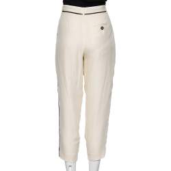 Emporio Armani Cream Silk Contrast Piped Trousers S