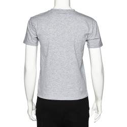 Pre Owned Emporio Armani Grey Cotton Logo Embroidered Crew Neck T-Shirt S