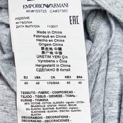 Pre Owned Emporio Armani Grey Cotton Logo Embroidered Crew Neck T-Shirt S