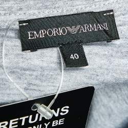 Pre Owned Emporio Armani Grey Cotton Logo Embroidered Crew Neck T-Shirt S