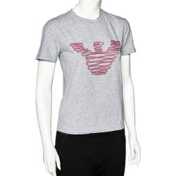 Pre Owned Emporio Armani Grey Cotton Logo Embroidered Crew Neck T-Shirt S