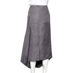 Emporio Armani Grey Textured Synthetic Tassel Trim Draped Midi Skirt M