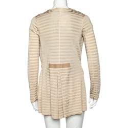 Pre Owned Emporio Armani Beige Striped Knit Belted Cardigan S