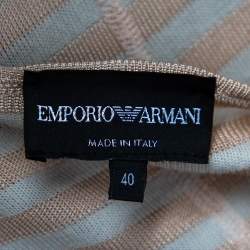 Pre Owned Emporio Armani Beige Striped Knit Belted Cardigan S