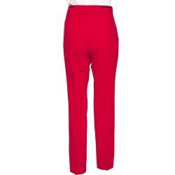 Pre Owned Emporio Armani Red Stretch Knit Contrast Waist Trim Detail Pants L