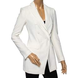 Pre Owned Emporio Armani Ivory Textured Crepe Double Breasted Blazer S