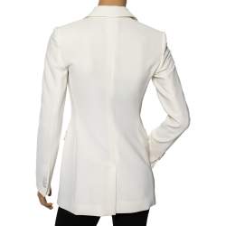 Pre Owned Emporio Armani Ivory Textured Crepe Double Breasted Blazer S