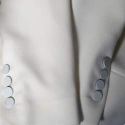 Pre Owned Emporio Armani Ivory Textured Crepe Double Breasted Blazer S