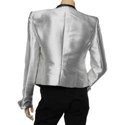 Emporio Armani Metallic Silver Synthetic Contrast Detail Cropped Blazer L