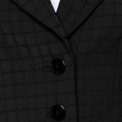 معطف بليزر امبوريو أرماني ألياف صناعية نمط مربعات أسود أزرار أمامية مقاس صغير (سمول)