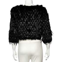Pre Owned Emporio Armani Black Fur And Feather Trim Hook Front Shrug S