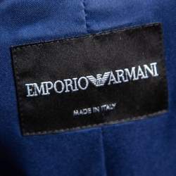 Pre Owned Emporio Armani Navy Blue Textured Cotton Button Front Jacket M