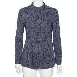 Pre Owned Emporio Armani Navy Blue Textured Cotton Button Front Jacket M