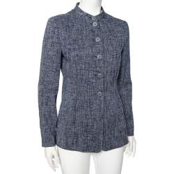 Pre Owned Emporio Armani Navy Blue Textured Cotton Button Front Jacket M