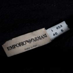 Pre Owned Emporio Armani Black Floral Printed Synthetic Single Buttoned Blazer & Skirt Set S