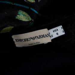 Pre Owned Emporio Armani Black Floral Printed Synthetic Single Buttoned Blazer & Skirt Set S
