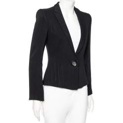 Pre Owned Emporio Armani Black Striped Crepe Flared Sleeve Blazer M