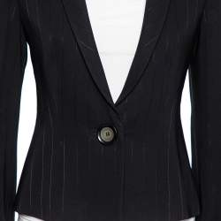Pre Owned Emporio Armani Black Striped Crepe Flared Sleeve Blazer M