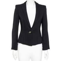Pre Owned Emporio Armani Black Striped Crepe Flared Sleeve Blazer M