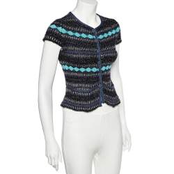 Pre Owned Emporio Armani Multicolor patterned Lurex Knit Button Front Top S