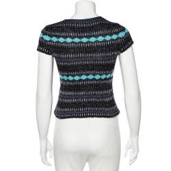 Pre Owned Emporio Armani Multicolor patterned Lurex Knit Button Front Top S