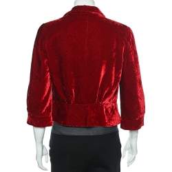 Pre Owned Emporio Armani Red Velvet Button Front Blazer L