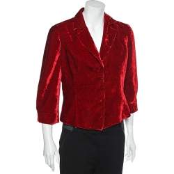 Pre Owned Emporio Armani Red Velvet Button Front Blazer L