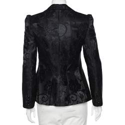 Pre Owned Emporio Armani Black Lace Button Front Blazer M