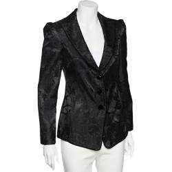 Pre Owned Emporio Armani Black Lace Button Front Blazer M