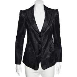 Pre Owned Emporio Armani Black Lace Button Front Blazer M