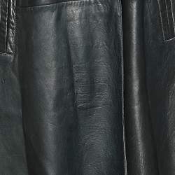 Pre Owned Emporio Armani Dark Green Leather Button Front Mid Length Coat M