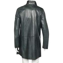 Pre Owned Emporio Armani Dark Green Leather Button Front Mid Length Coat M