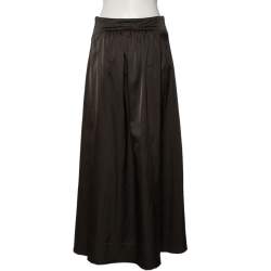 Pre Owned Emporio Armani Dark Grey Sateen Pocketed Maxi Skirt M